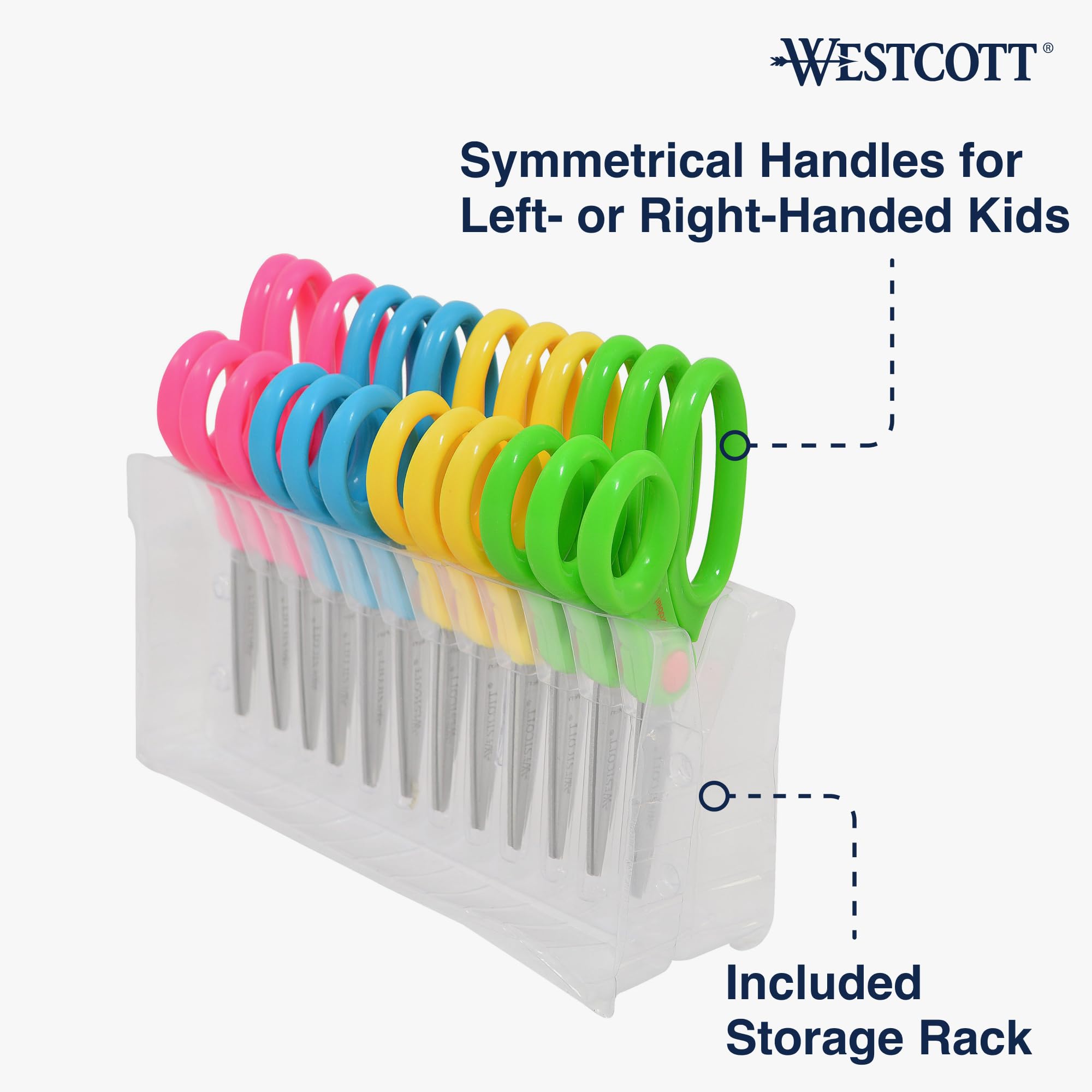 Westcott 14871 Right- and Left-Handed Scissors, Kids' Scissors, Back to School, Classroom Supplies, Ages 4-8, 5-Inch Blunt Tip, Assorted, 12 Pack - Image 4