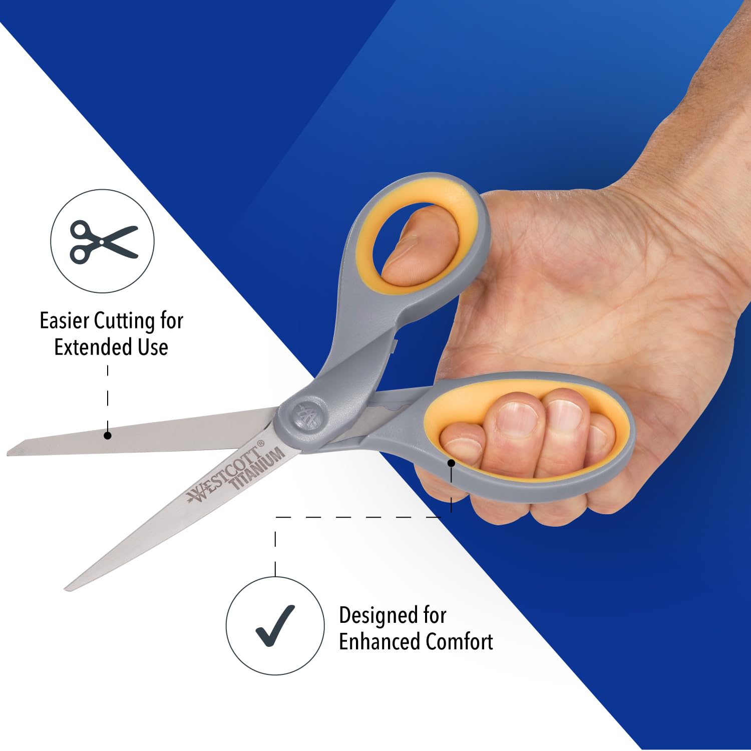 Westcott 8-Inch Titanium Bonded Scissors for Home, Office, and Classroom - Perfect for Cutting Paper, Sewing, and Crafts - Heavy-Duty Design with Soft Handle - Gray/Yellow - 4-Pack - Image 3