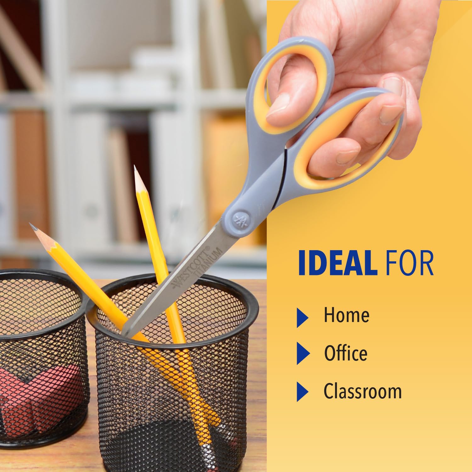 Westcott 8-Inch Titanium Bonded Scissors for Home, Office, and Classroom - Perfect for Cutting Paper, Sewing, and Crafts - Heavy-Duty Design with Soft Handle - Gray/Yellow - 4-Pack - Image 4