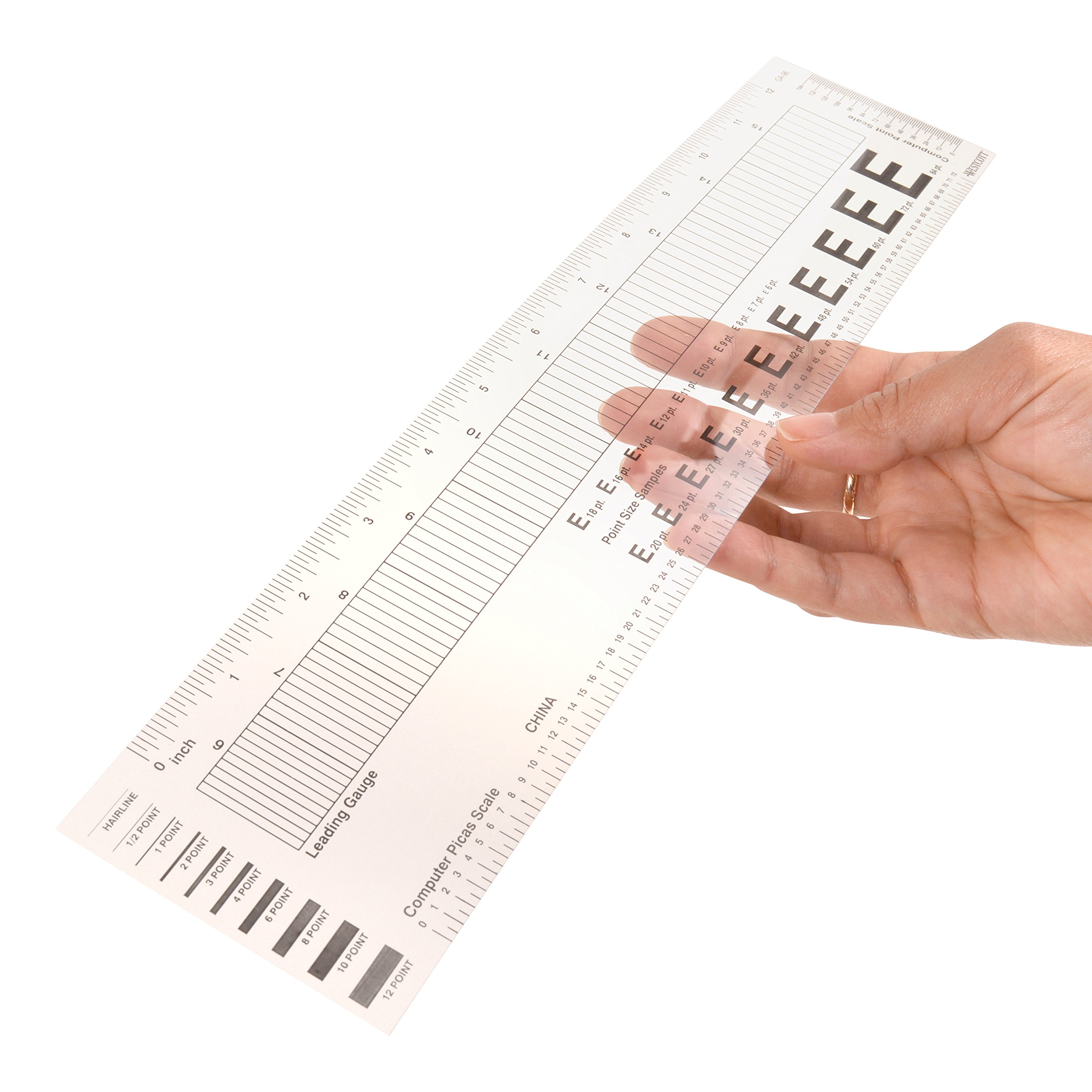 Westcott GA-96 Computer Point & Pica Ruler, Transparent Graphic Arts Ruler, 12 Inch - Image 3