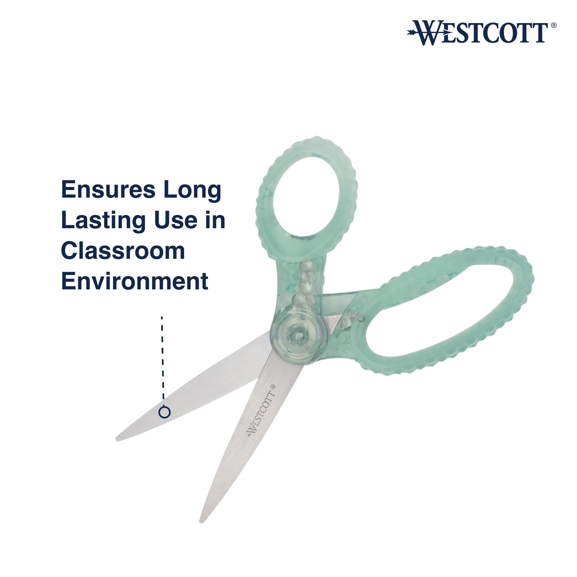 Westcott GEM Crystal-Design 7-Inch Pointed Student Scissors for Ages 12+, Classroom Essential with Comfortable Grip, Ideal for Left or Right Hand, Back to School, School Supplies, Green - Image 4
