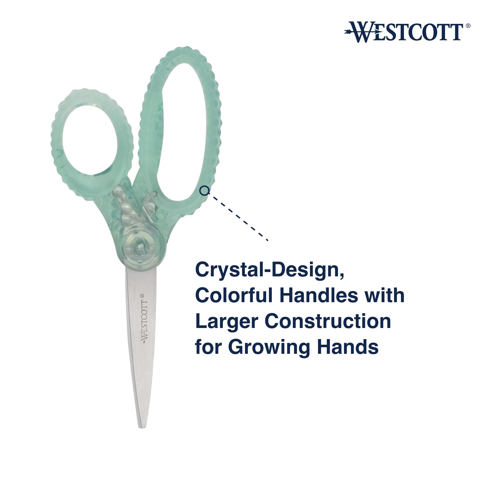 Westcott GEM Crystal-Design 7-Inch Pointed Student Scissors for Ages 12+, Classroom Essential with Comfortable Grip, Ideal for Left or Right Hand, Back to School, School Supplies, Green - Image 5