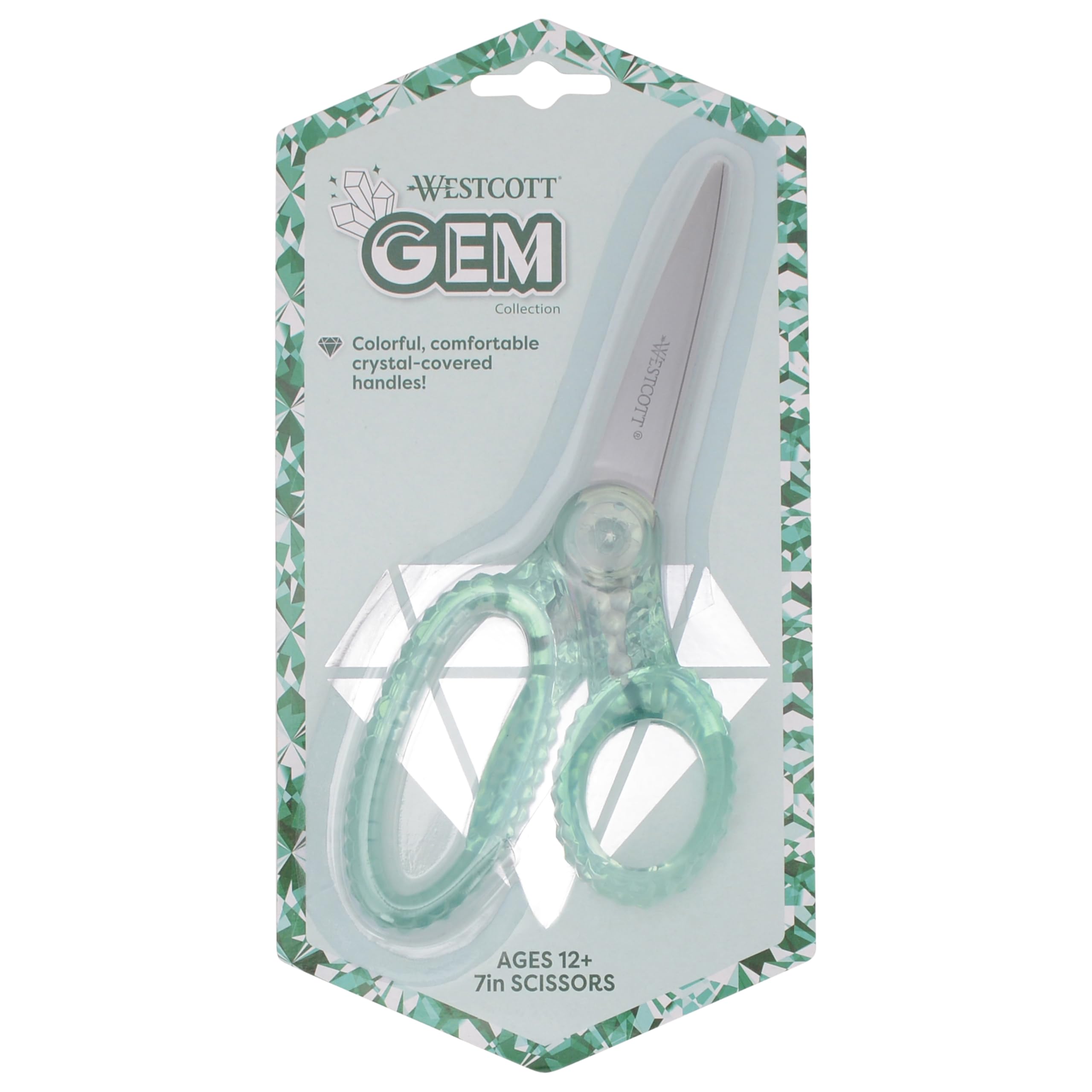 Westcott GEM Crystal-Design 7-Inch Pointed Student Scissors for Ages 12+, Classroom Essential with Comfortable Grip, Ideal for Left or Right Hand, Back to School, School Supplies, Green - Image 7