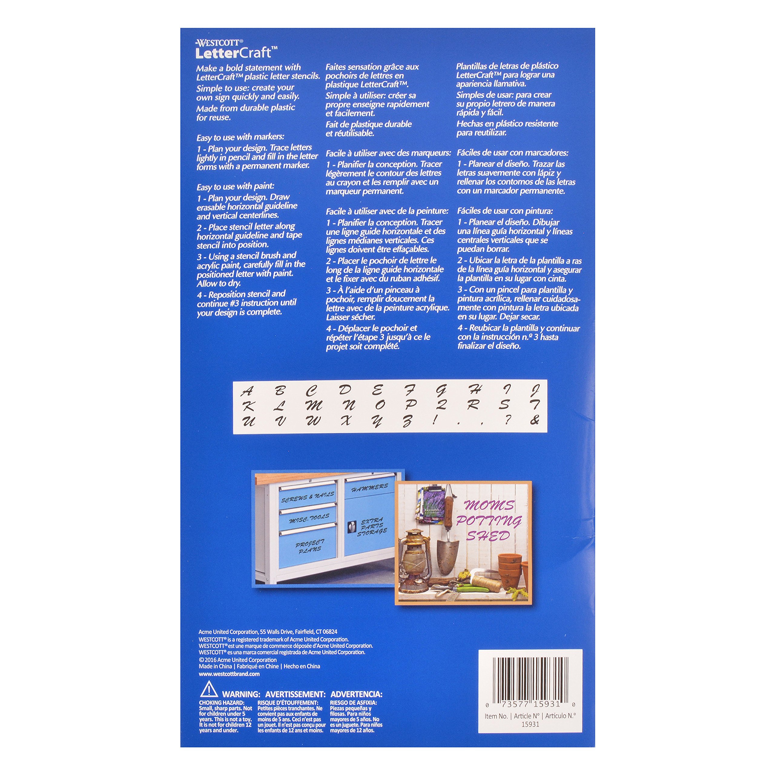 Westcott LetterCraft Stencil, Brush Font, 6-Inch Characters (15931) - Image 3