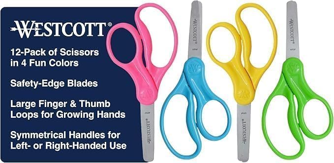 Westcott School Left and Right Handed Kids Scissors, 5" Blunt, Pack of 12, Assorted - Image 10
