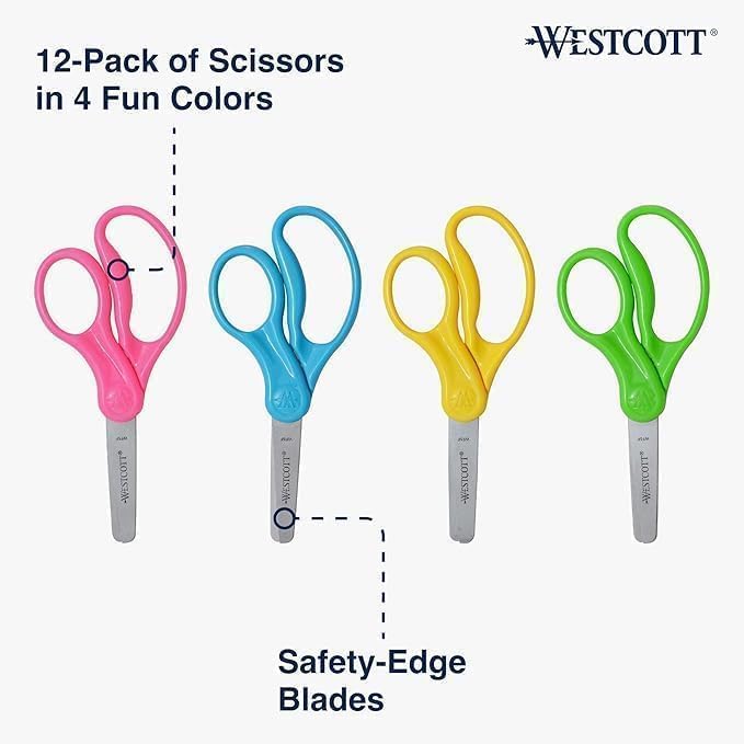 Westcott School Left and Right Handed Kids Scissors, 5" Blunt, Pack of 12, Assorted - Image 11