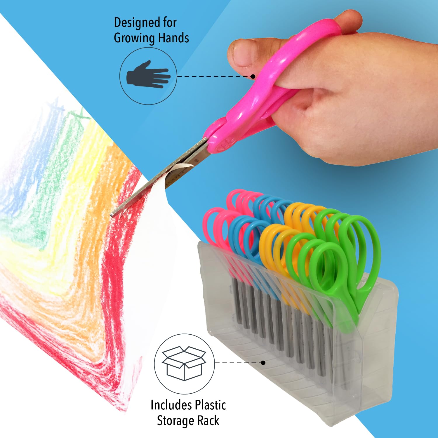 Westcott School Left and Right Handed Kids Scissors, 5" Blunt, Pack of 12, Assorted - Image 3