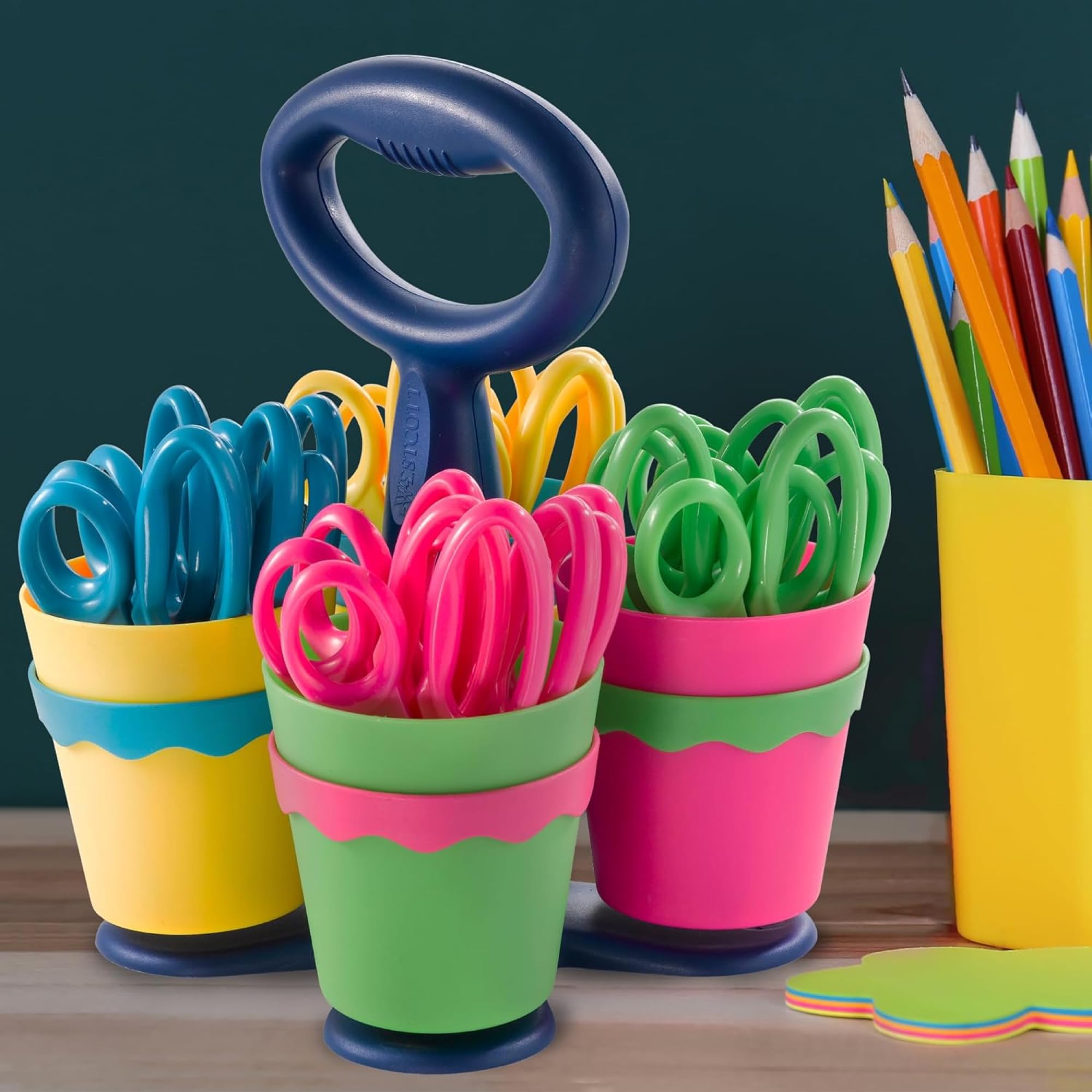 Westcott School Scissor Caddy and 5-Inch Blunt Safety Scissors for Kids, Back to School, Classroom Supplies, Assorted, 24 Pack (14756) - Image 7